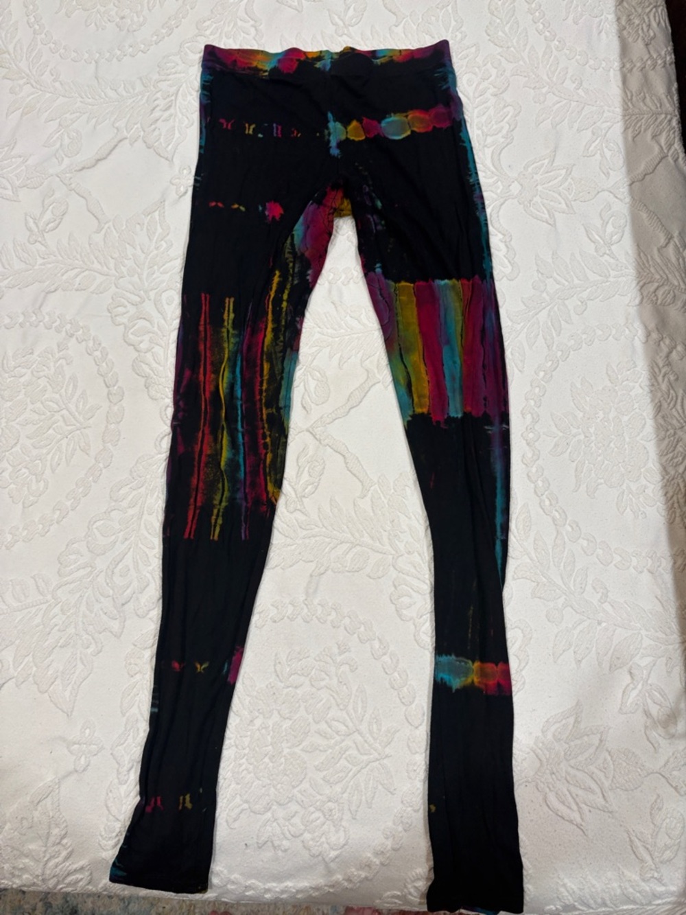 Kids Black Tie-Dye Leggings with Multicolor Accents